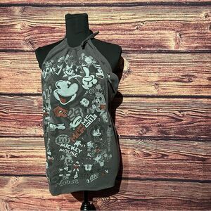 Disney Mickey Mouse Women's Large Grey Shirt Top Blouse Customized Cut Open Back